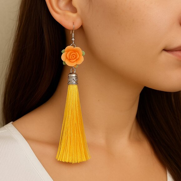 Flower and Tassel Earrings – 6 colors to choose from - Picture 8 of 8